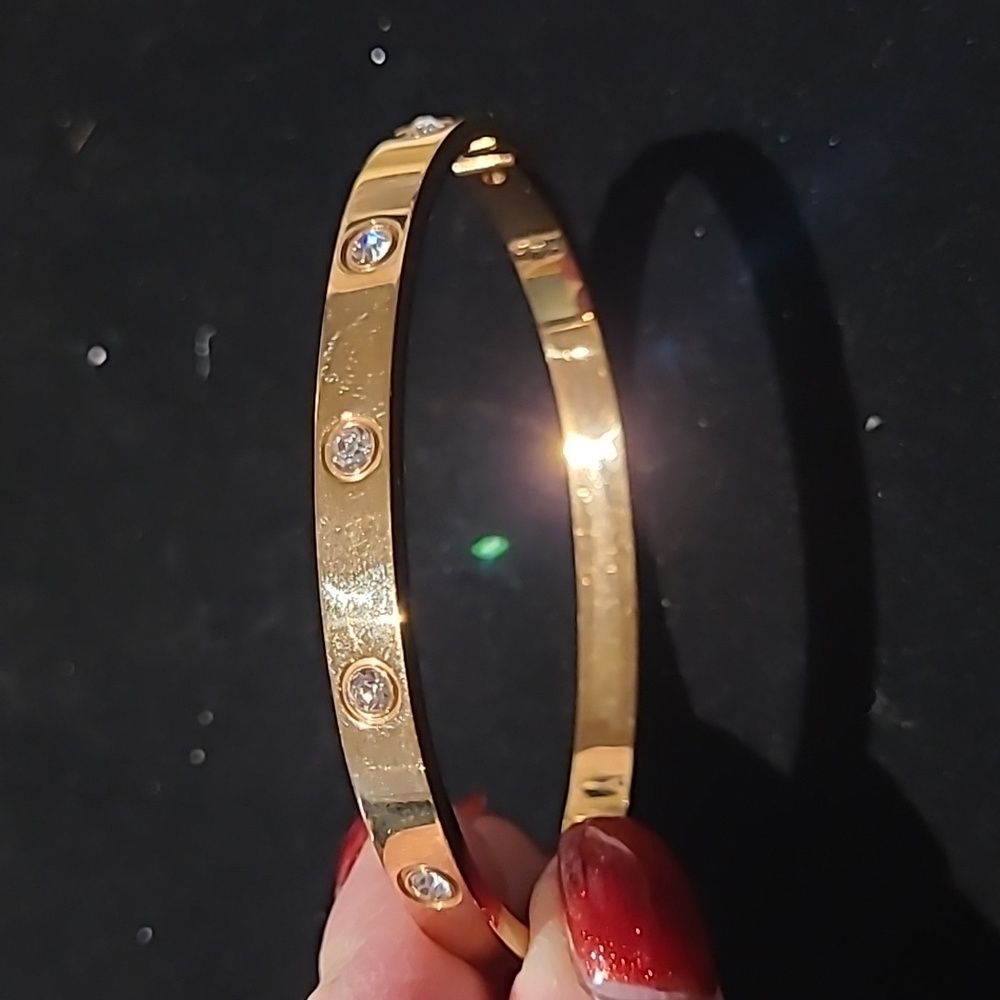 Gold Bangle with Rhinestones - Picture 2 of 5